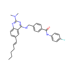 CCCC/C=C/c1ccc2nc(N(C)C)nc(NCc3ccc(C(=O)Nc4ccc(F)cc4)cc3)c2c1 ZINC000144162843