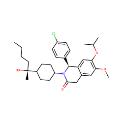 CCCC[C@@](C)(O)C1CCC(N2C(=O)Cc3cc(OC)c(OC(C)C)cc3[C@@H]2c2ccc(Cl)cc2)CC1 ZINC000169708322