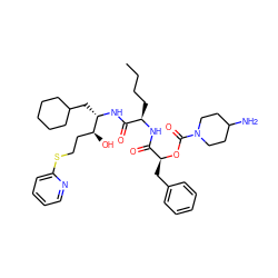 CCCC[C@@H](NC(=O)[C@H](Cc1ccccc1)OC(=O)N1CCC(N)CC1)C(=O)N[C@@H](CC1CCCCC1)[C@@H](O)CCSc1ccccn1 ZINC000027106199