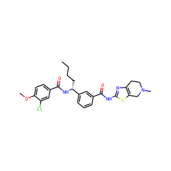 CCCC[C@@H](NC(=O)c1ccc(OC)c(Cl)c1)c1cccc(C(=O)Nc2nc3c(s2)CN(C)CC3)c1 ZINC000200018567