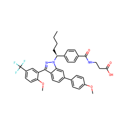 CCCC[C@@H](c1ccc(C(=O)NCCC(=O)O)cc1)n1nc(-c2cc(C(F)(F)F)ccc2OC)c2ccc(-c3ccc(OC)cc3)cc21 ZINC000473090663
