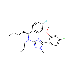 CCCC[C@@H](c1ccc(F)cc1)N(CCC)c1nc(-c2ccc(Cl)cc2OC)n(C)n1 ZINC000013610696