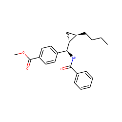 CCCC[C@@H]1C[C@H]1[C@@H](NC(=O)c1ccccc1)c1ccc(C(=O)OC)cc1 ZINC000005978516
