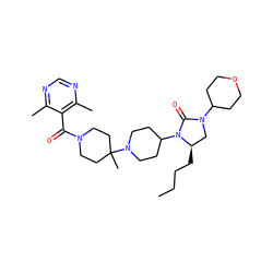 CCCC[C@@H]1CN(C2CCOCC2)C(=O)N1C1CCN(C2(C)CCN(C(=O)c3c(C)ncnc3C)CC2)CC1 ZINC000049047777