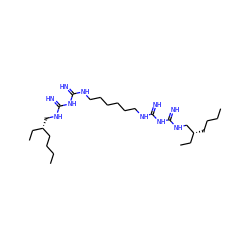 CCCC[C@H](CC)CNC(=N)NC(=N)NCCCCCCNC(=N)NC(=N)NC[C@@H](CC)CCCC ZINC000008035320