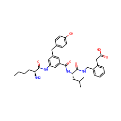 CCCC[C@H](N)C(=O)Nc1cc(Cc2ccc(O)cc2)cc(C(=O)N[C@@H](CC(C)C)C(=O)NCc2ccccc2CC(=O)O)c1 ZINC000044351394