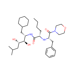 CCCC[C@H](N[C@@H](Cc1ccccc1)C(=O)N1CCOCC1)C(=O)N[C@@H](CC1CCCCC1)[C@@H](O)[C@@H](O)CC(C)C ZINC000036188271