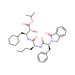 CCCC[C@H](NC(=O)[C@H](Cc1ccccc1)N1Cc2ccccc2C1=O)C(=O)N[C@@H](CC1CCCCC1)[C@@H](O)C(=O)OC(C)C ZINC000027886170