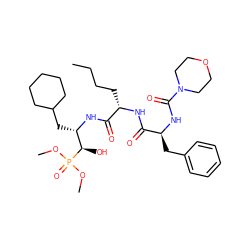 CCCC[C@H](NC(=O)[C@H](Cc1ccccc1)NC(=O)N1CCOCC1)C(=O)N[C@@H](CC1CCCCC1)[C@@H](O)P(=O)(OC)OC ZINC000003917628