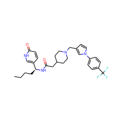 CCCC[C@H](NC(=O)CC1CCN(Cc2ccn(-c3ccc(C(F)(F)F)cc3)c2)CC1)c1ccc(=O)[nH]c1 ZINC000043071036