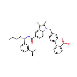 CCCC[C@H](NC(=O)c1ccc2c(c1)c(C)c(C)n2Cc1ccc(-c2ccccc2C(=O)O)cc1)c1cccc(C(C)C)c1 ZINC000199335905