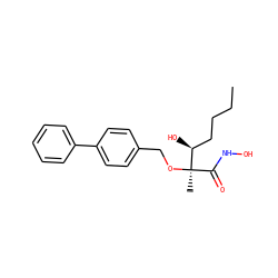 CCCC[C@H](O)[C@](C)(OCc1ccc(-c2ccccc2)cc1)C(=O)NO ZINC000084635320