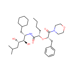 CCCC[C@H](O[C@@H](Cc1ccccc1)C(=O)N1CCOCC1)C(=O)N[C@@H](CC1CCCCC1)[C@@H](O)[C@@H](O)CC(C)C ZINC000029416246