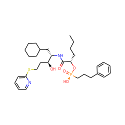 CCCC[C@H](O[P@](=O)(O)CCCc1ccccc1)C(=O)N[C@@H](CC1CCCCC1)[C@@H](O)CCSc1ccccn1 ZINC000027555468