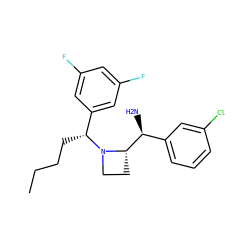 CCCC[C@H](c1cc(F)cc(F)c1)N1CC[C@H]1[C@@H](N)c1cccc(Cl)c1 ZINC000022941668