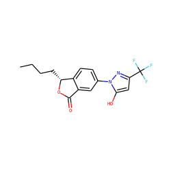 CCCC[C@H]1OC(=O)c2cc(-n3nc(C(F)(F)F)cc3O)ccc21 ZINC001772627313