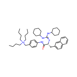 CCCC[N+](CCCC)(CCCC)Cc1ccc(NC(=O)[C@@H](Cc2ccc3ccccc3c2)N=C(NC2CCCCC2)NC2CCCCC2)cc1 ZINC000049637442