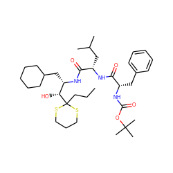 CCCC1([C@H](O)[C@H](CC2CCCCC2)NC(=O)[C@H](CC(C)C)NC(=O)[C@H](Cc2ccccc2)NC(=O)OC(C)(C)C)SCCCS1 ZINC000026495611