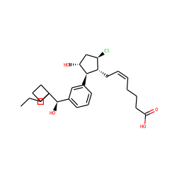 CCCC1([C@H](O)c2cccc([C@H]3[C@H](O)C[C@@H](Cl)[C@@H]3C/C=C\CCCC(=O)O)c2)CCC1 ZINC000038378431