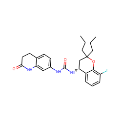 CCCC1(CCC)C[C@@H](NC(=O)Nc2ccc3c(c2)NC(=O)CC3)c2cccc(F)c2O1 ZINC000143454450