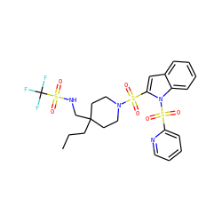 CCCC1(CNS(=O)(=O)C(F)(F)F)CCN(S(=O)(=O)c2cc3ccccc3n2S(=O)(=O)c2ccccn2)CC1 ZINC000064528229