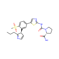 CCCC1=NC=C[C@@H]1c1cc(-c2cnc(NC(=O)N3CCC[C@@H]3C(N)=O)s2)ccc1S(C)(=O)=O ZINC000230815698