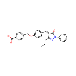 CCCC1=NN(c2ccccc2)C(=O)/C1=C/c1ccc(OCc2ccc(C(=O)O)cc2)cc1 ZINC000100326577