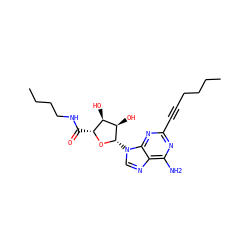 CCCCC#Cc1nc(N)c2ncn([C@@H]3O[C@H](C(=O)NCCCC)[C@@H](O)[C@H]3O)c2n1 ZINC000012405407