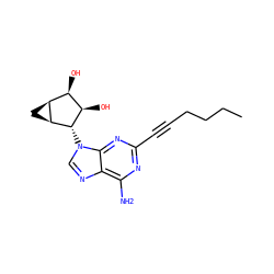 CCCCC#Cc1nc(N)c2ncn([C@H]3[C@H](O)[C@H](O)[C@@H]4C[C@@H]43)c2n1 ZINC000103248048