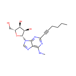 CCCCC#Cc1nc(NC)c2ncn([C@@H]3O[C@H](CO)[C@@H](O)[C@H]3O)c2n1 ZINC000003995955