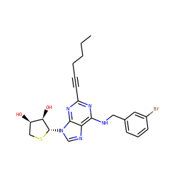 CCCCC#Cc1nc(NCc2cccc(Br)c2)c2ncn([C@@H]3SC[C@@H](O)[C@H]3O)c2n1 ZINC000082150021