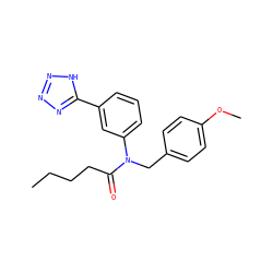 CCCCC(=O)N(Cc1ccc(OC)cc1)c1cccc(-c2nnn[nH]2)c1 ZINC000084707815