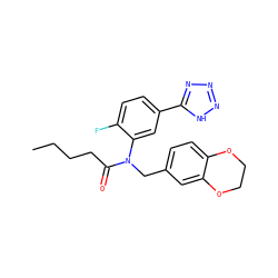 CCCCC(=O)N(Cc1ccc2c(c1)OCCO2)c1cc(-c2nnn[nH]2)ccc1F ZINC000084707812