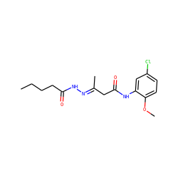 CCCCC(=O)N/N=C(\C)CC(=O)Nc1cc(Cl)ccc1OC ZINC000004691001