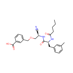 CCCCC(=O)N[C@@H](Cc1cccc(C)c1)C(=O)N[C@H](C#N)COCc1cccc(C(=O)O)c1 ZINC000013470951