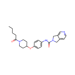 CCCCC(=O)N1CCC(Oc2ccc(NC(=O)N3Cc4ccncc4C3)cc2)CC1 ZINC000166523099