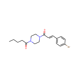 CCCCC(=O)N1CCN(C(=O)/C=C/c2ccc(Br)cc2)CC1 ZINC000215283066