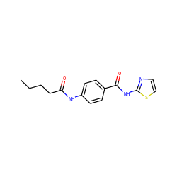CCCCC(=O)Nc1ccc(C(=O)Nc2nccs2)cc1 ZINC000004676212