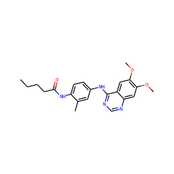 CCCCC(=O)Nc1ccc(Nc2ncnc3cc(OC)c(OC)cc23)cc1C ZINC000084633613