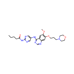 CCCCC(=O)Nc1ncc(Nc2ncnc3cc(OCCCN4CCOCC4)c(OC)cc23)cn1 ZINC000014949916