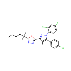 CCCCC(C)(C)c1nnc(-c2nn(-c3ccc(Cl)cc3Cl)c(-c3ccc(Cl)cc3)c2C)o1 ZINC000045497598