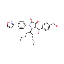CCCCC(CCCC)[C@@H]1[C@@H](C(=O)c2ccc(CO)cc2)C(=O)C(=O)N1c1ccc(-c2ccon2)cc1 ZINC000169694815