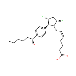 CCCCC[C@H](O)c1ccc([C@H]2[C@H](Cl)C[C@@H](Cl)[C@@H]2C/C=C\CCCC(=O)O)cc1 ZINC000138580234