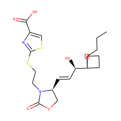 CCCCC1([C@H](O)/C=C/[C@H]2COC(=O)N2CCSc2nc(C(=O)O)cs2)CCC1 ZINC000059783627