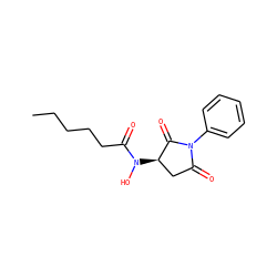 CCCCCC(=O)N(O)[C@@H]1CC(=O)N(c2ccccc2)C1=O ZINC000018181322