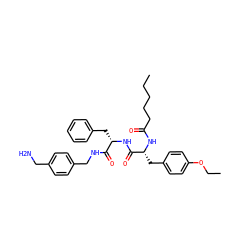 CCCCCC(=O)N[C@H](Cc1ccc(OCC)cc1)C(=O)N[C@@H](Cc1ccccc1)C(=O)NCc1ccc(CN)cc1 ZINC001772639287