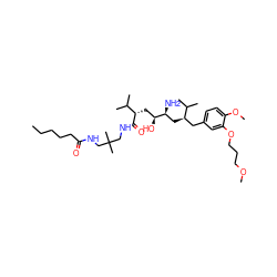 CCCCCC(=O)NCC(C)(C)CNC(=O)[C@@H](C[C@H](O)[C@@H](N)C[C@H](Cc1ccc(OC)c(OCCCOC)c1)C(C)C)C(C)C ZINC000072175905