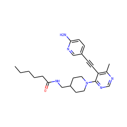 CCCCCC(=O)NCC1CCN(c2ncnc(C)c2C#Cc2ccc(N)nc2)CC1 ZINC000148838678