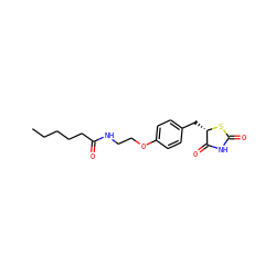 CCCCCC(=O)NCCOc1ccc(C[C@@H]2SC(=O)NC2=O)cc1 ZINC000026500134