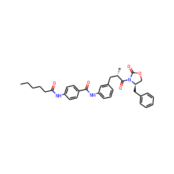 CCCCCC(=O)Nc1ccc(C(=O)Nc2cccc(C[C@H](C)C(=O)N3C(=O)OC[C@H]3Cc3ccccc3)c2)cc1 ZINC000473108529